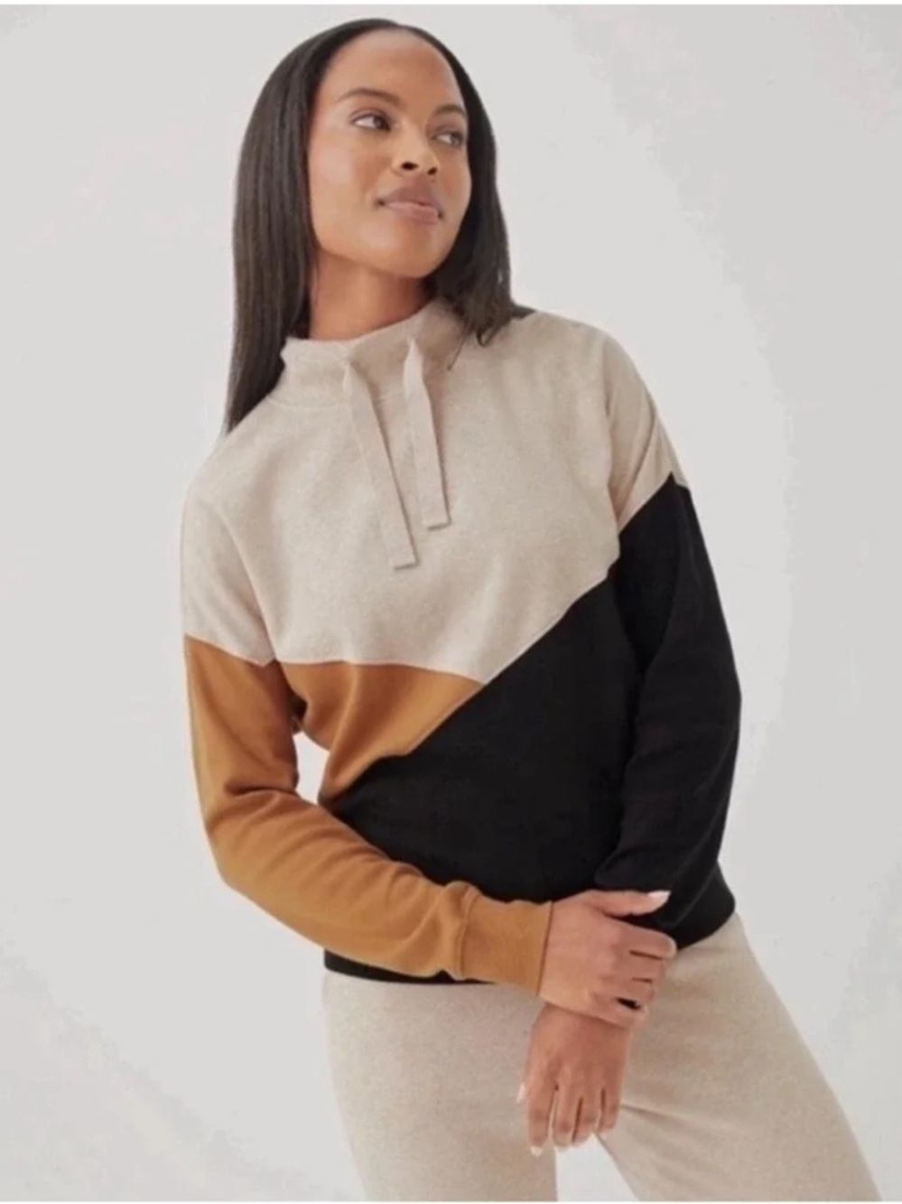Pact 100% Organic Cotton Airplane Color Block Pullover Sweatshirt Medium Chai
